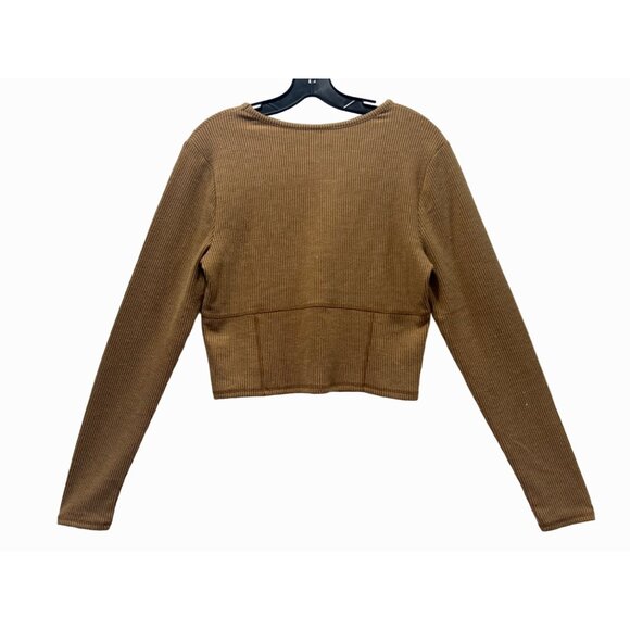 Wild Fable - Women's Ribbed Long Sleeve Crop Top - Brown - Extra Large - Picture 2 of 12